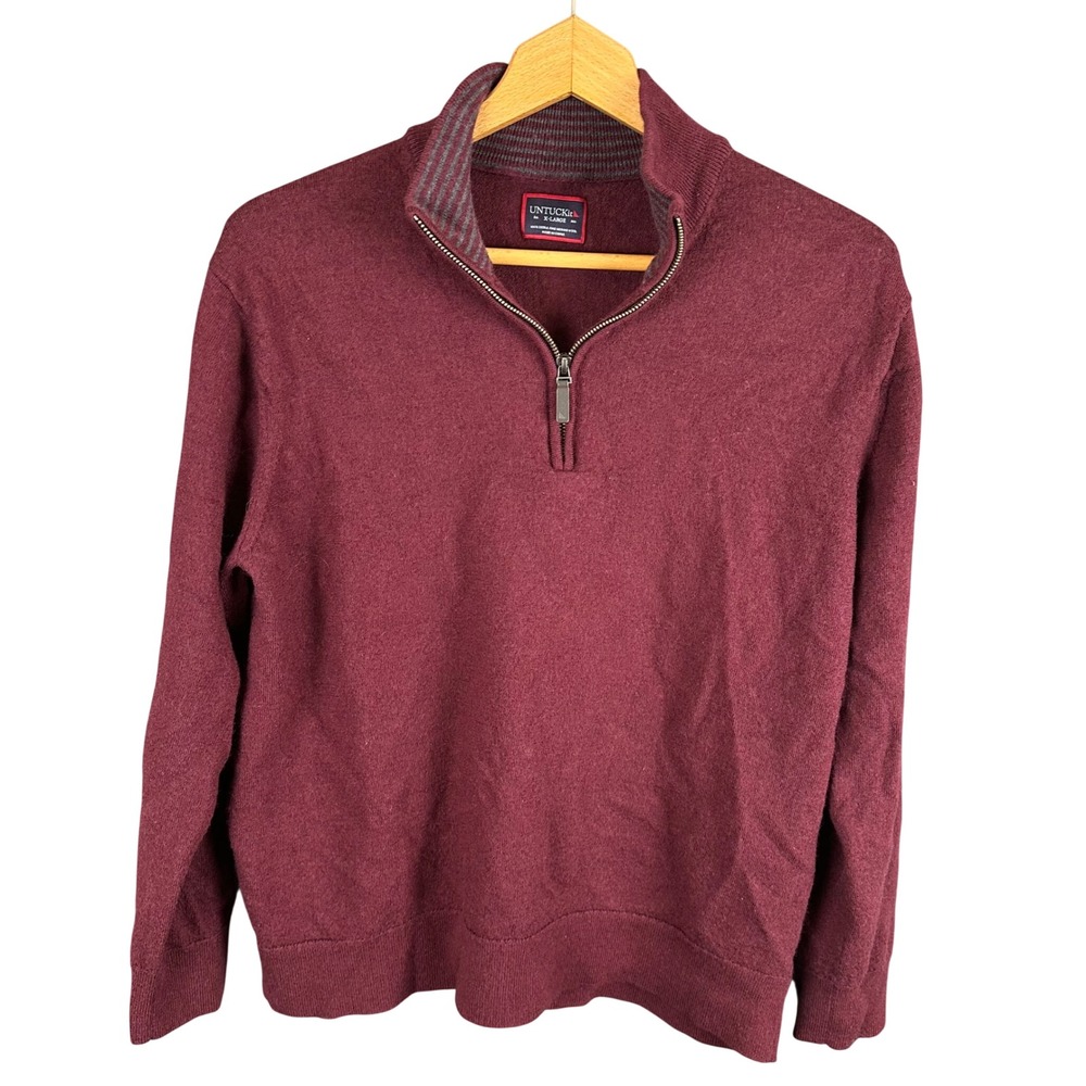 UNTUCKit Belguardo Maroon Merino Wool Quarter Zip Sweater Mens XL 31811